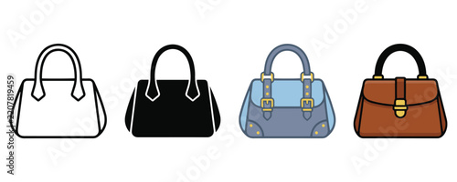 Stylish Women Fashion Handbag Icon Set