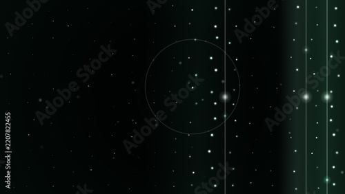 Scattered bright stars on a dark night sky background with thin vertical lines and a faint circular outline