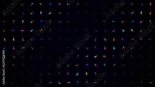 Colorful neon arrows pointing in different directions on a black background