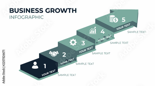 Business growth infographic with five isometric 3D steps ideal for presentations