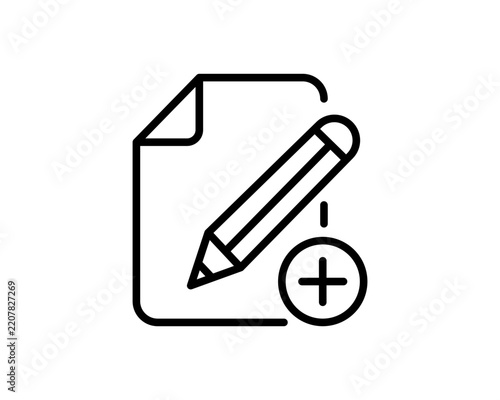 Document icon with pencil and plus sign, representing creating or adding a new note or file