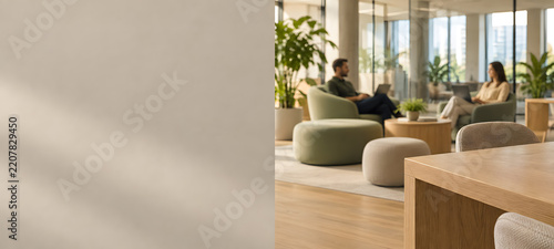 Contemporary Coworking Lounge with Warm Natural Office Design