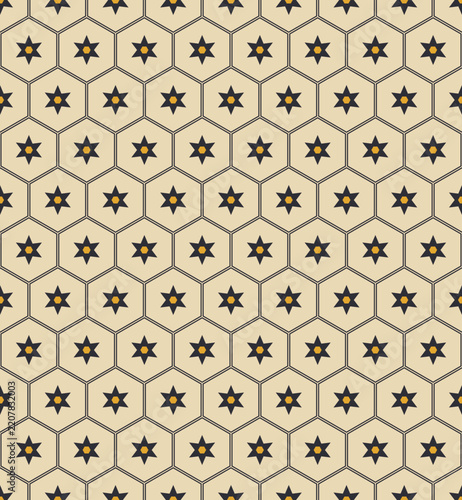 Hexagon ribbon trellis six point star seamless pattern in charcoal and sand