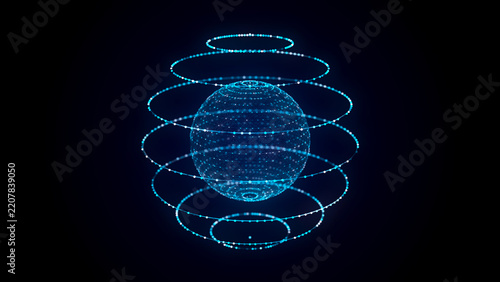 Blue sphere consisting of points and lines. Modern wireframe elements. Technology grid sphere. 3d rendering.