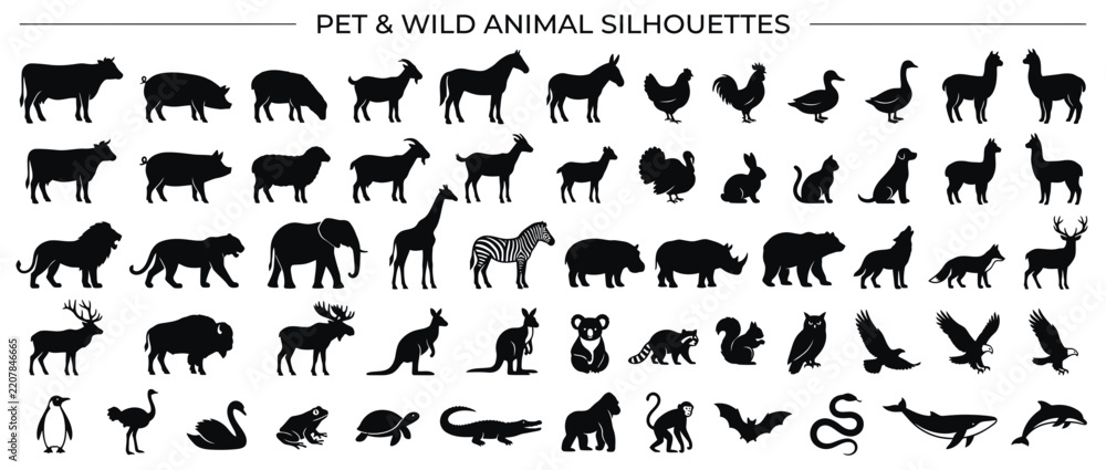 Fototapeta premium Collection of Isolated Animal Silhouettes on Transparent Background