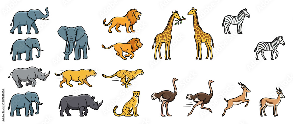 Obraz premium Collection of African Safari Animals Isolated on White Background