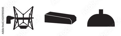Audio equipment icon set for recording and broadcasting outline, solid and color styles, white background