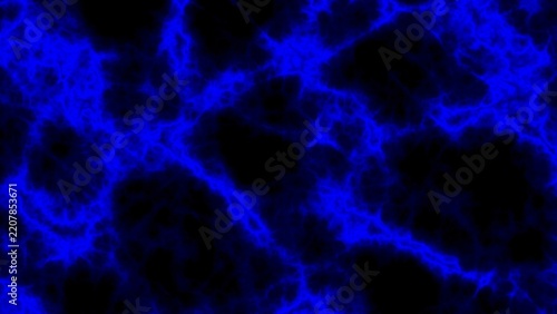 Vibrant electric blue pulses against deep black void background