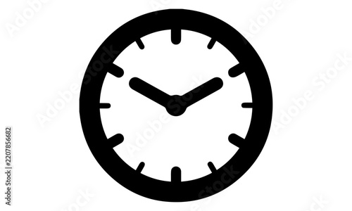 Clock time solid vector icon isolated on white background