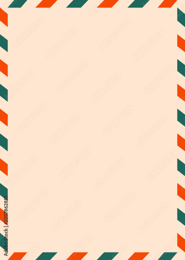 Obraz premium Retro airmail envelope frame with striped border and blank paper surface. Letters to Santa Christmas illustrations and icons series 