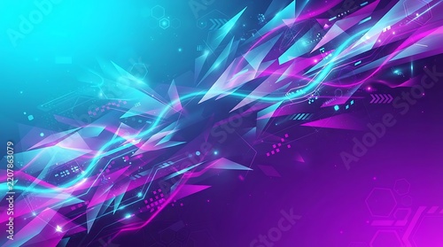Vibrant Abstract Digital Background with Dynamic Geometric Shards and Luminous Particles.