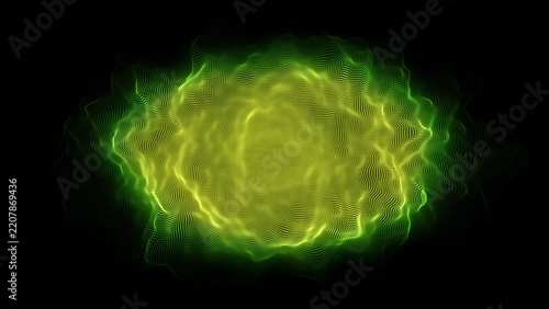Technology green sphere with connecting dots and lines. Digital abstract network structure. 3D rendering.