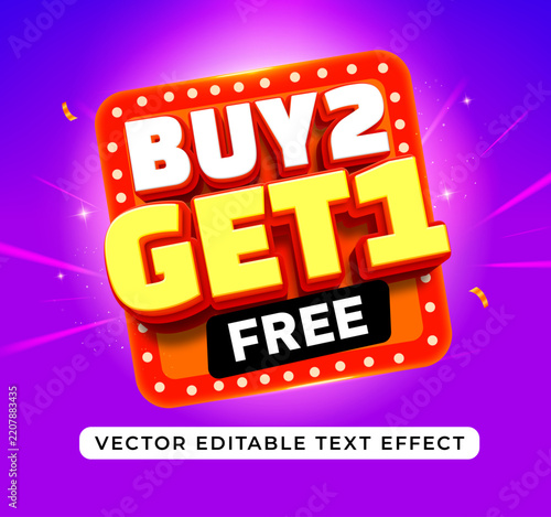 Buy 2 Get 1 Free 3D Text Effect – Editable Promotional Typography Vector