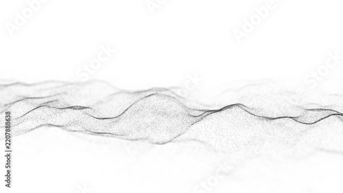 Technology white wave of particles. Big data visualization. Analytics representation. Digital background. 3d rendering.