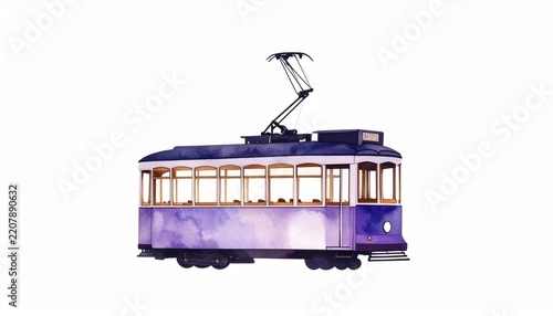 Watercolor Painting of a Nostalgic Tram