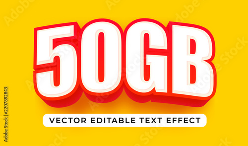3D 50GB editable text effect typography banner isolated on yellow background