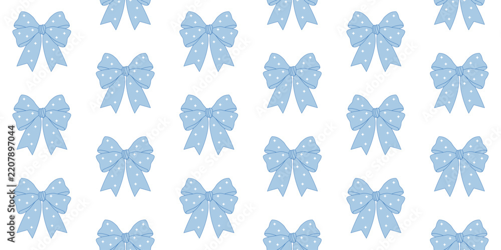 Fototapeta premium Seamless pattern with cute blue bows on transparent background. Vector