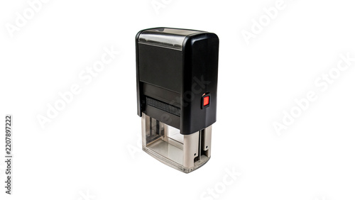 Fotografie Black plastic desktop manual stamper seal tool on transparent background