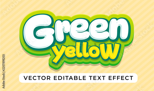 3D green yellow cartoon editable text effect typography on yellow striped background