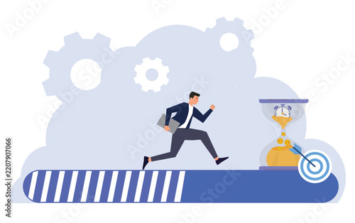 Businessman running on progress bar to reach success, business mission and goal, time is money