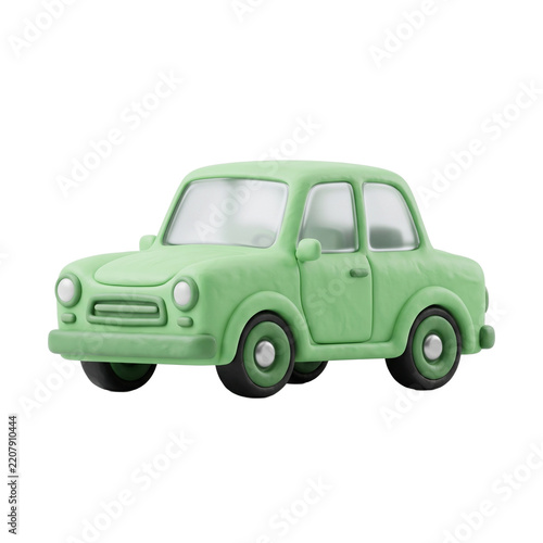 3D clay art green classic car icon isolated on transparent background
