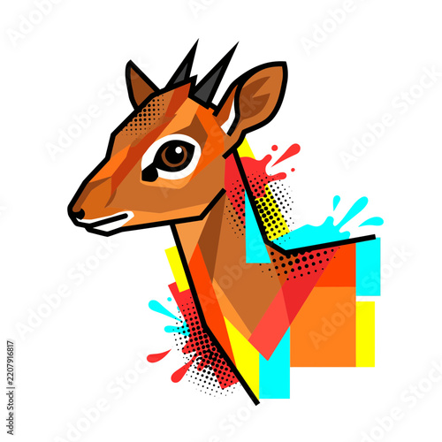 Colorful Pop Art Illustration of a Stylized Monkey with Vibrant Abstract Background