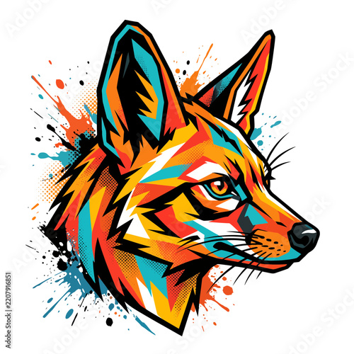 Vibrant abstract fennec fox head vector illustration with colorful paint splashes