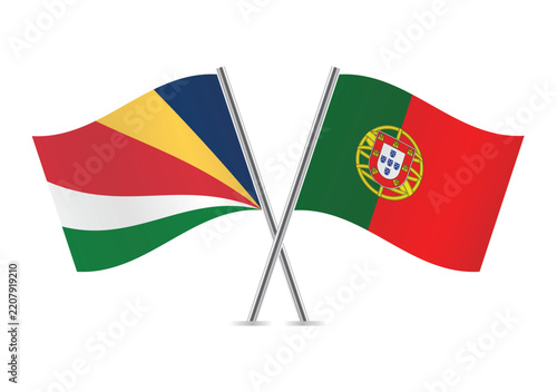 Seychelles and Portugal crossed flags on a white background. Vector illustration.
