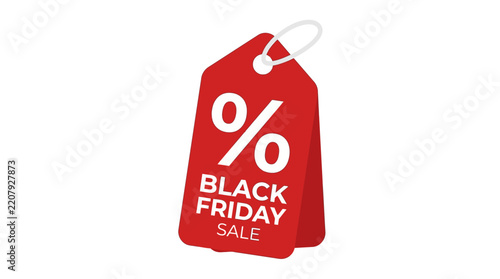 Promotional red tag with percentage icon and Black Friday Sale text for retail shopping events