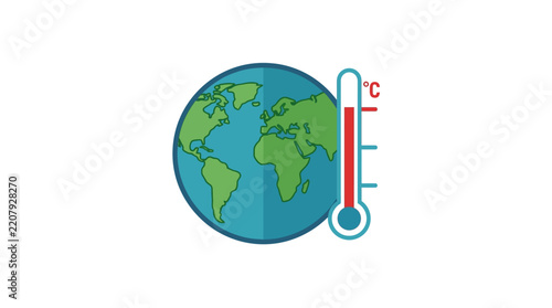 Earth globe and rising thermometer illustration representing global warming and climate change.