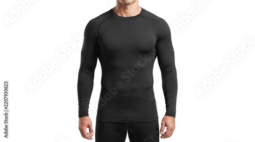 Black Long Sleeve Base Layer T-Shirt Mockup for Men, Thermal Compression Top, Front and Back View, Branding Design, Athleisure Wear