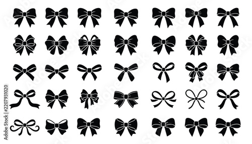 Collection of decorative gift ribbon bows isolated on transparent background vector set