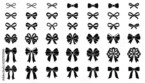 Detailed collection of different gift ribbon bow styles isolated vector set
