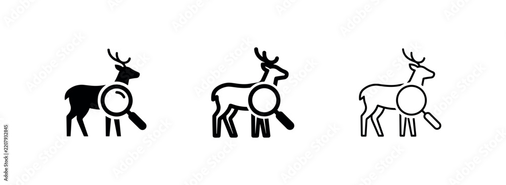 Obraz premium Deer Search or Wildlife Research Icon Set - Animal Observation Vector
