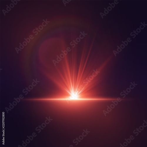 Bright glowing light source creating an abstract lens flare and radial rays