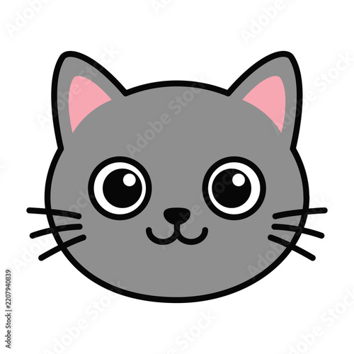 Cute Grey Cat face avatar vector. Ideal for stickers, icons, pet shop branding, children books, and social media graphics.