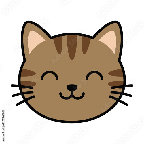 Cute Brown Tabby Cat face avatar vector. Ideal for stickers, icons, pet shop branding, children books, and social media graphics.