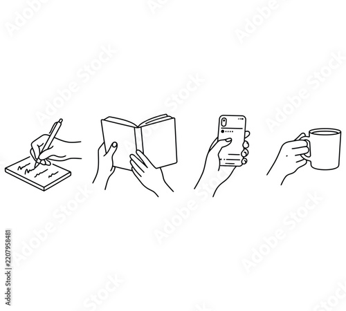 Minimalist Hands Holding Smartphone Line Art