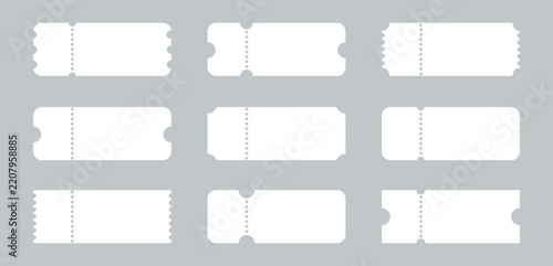 Blank ticket set. Ticket template for coupon, concert, movie, boarding, lottery, airplane etc. Vector illustration.
