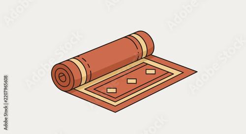 Detailed isometric illustration of a rolled brown and beige rug or carpet, a versatile home decor element and graphic asset.
