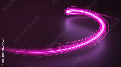 Neon magenta light trail sweeping across a dark background with copy space