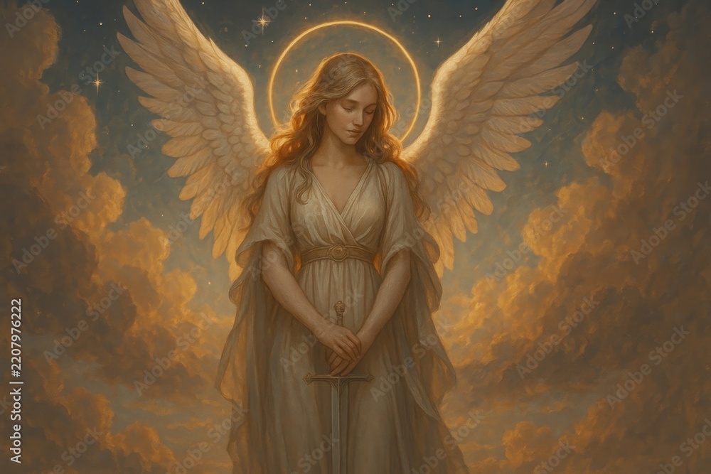 Obraz premium Serene angelic figure with sword