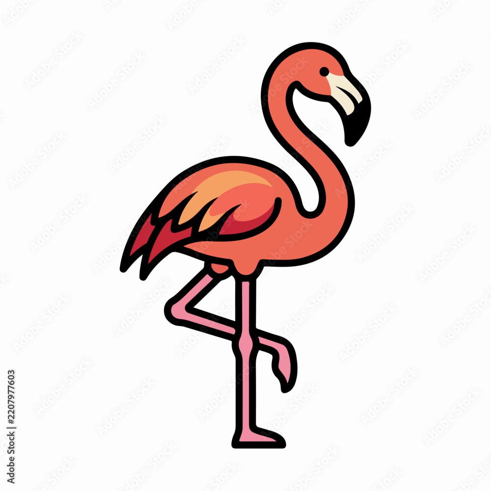 Obraz premium Stylized pink flamingo standing on one leg vector.