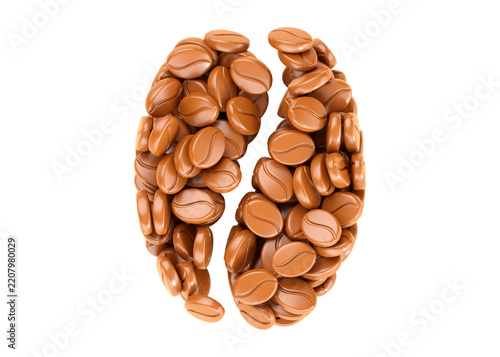 Coffee bean 3D illustration with isolated roasted grains on white background. Dynamic cafe render featuring brown seeds and arabica texture for beverage shop logo, restaurant flyer
