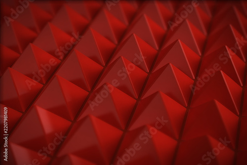 Abstract Red Geometric Pyramid Pattern Background, 3D Rendering