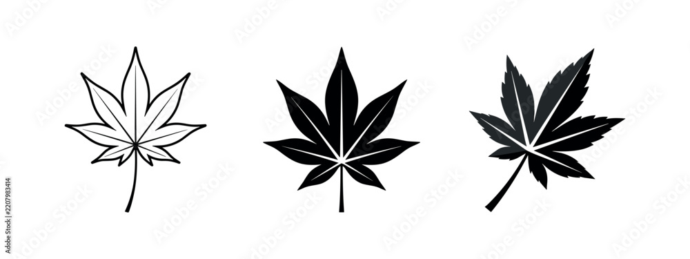 Obraz premium Japanese Maple Leaf Silhouette Icons. Autumn Season Vector Illustrations for Foliage Design.