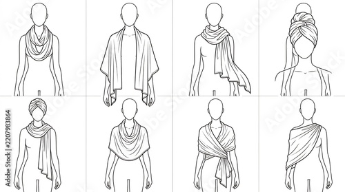 Scarf Design Worksheet Layout with Female Figure and Various Styling Options