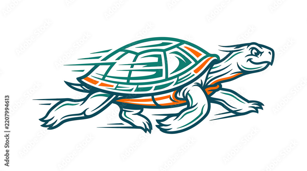 Fototapeta premium Fast Cartoon Turtle Running Isolated