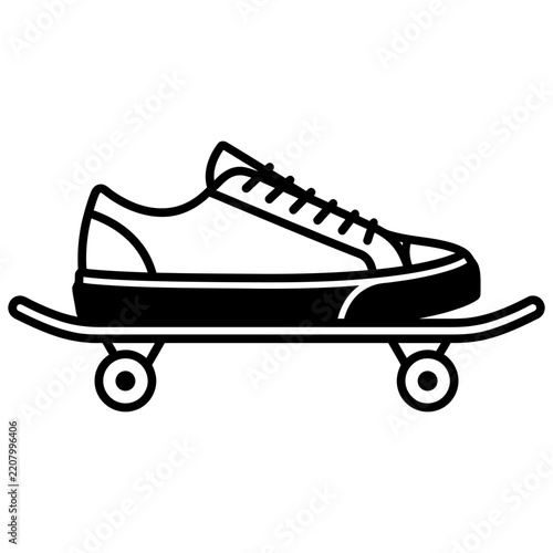 Skateboard with sneaker performing skateboarding in urban environment with copy space
