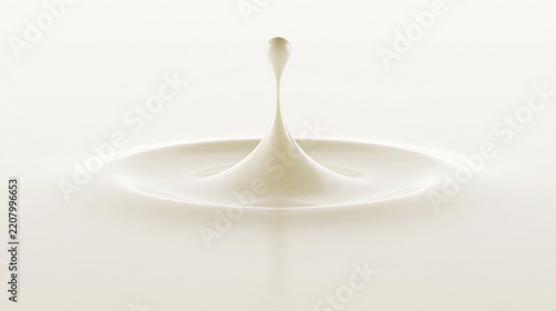乳白色の液体が細く伸びる抽象的なスプラッシュと波紋の3DCG背景 Abstract 3D background of an off-white liquid splash stretching upward with soft ripples